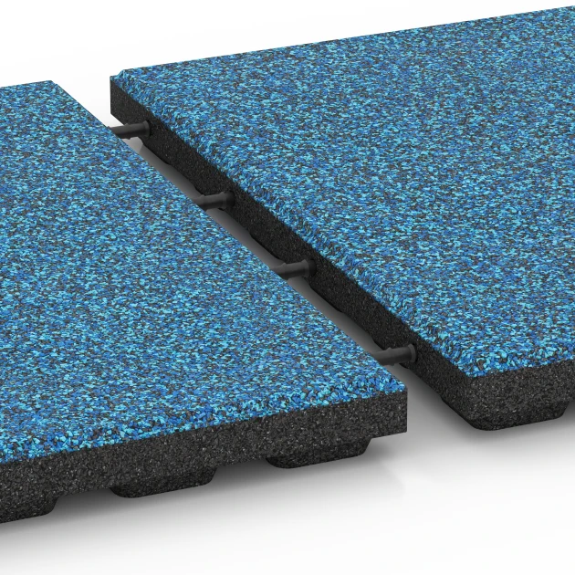Großaufnahme vom Verbindungssystem von WARCO-Boden 6429 - Faldsikringsflise – 120 cm im Farbdesign Atlantisk. Abmessungen 50 x 50 x 4 cm.
