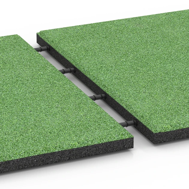 Großaufnahme vom Verbindungssystem von WARCO-Boden 6129 - Faldsikringsflise – 95 cm im Farbdesign Lindgrøn. Abmessungen 50 x 50 x 3 cm.