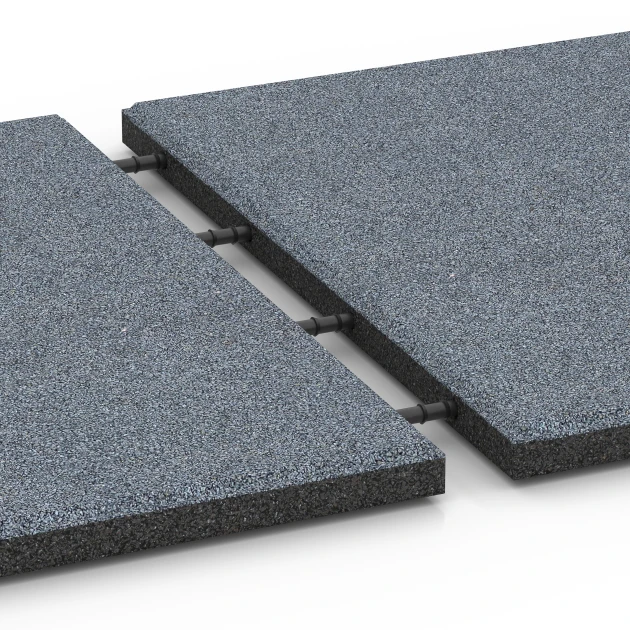 Großaufnahme vom Verbindungssystem von WARCO-Boden 6130 - Faldsikringsflise – 95 cm im Farbdesign Grafitgrå. Abmessungen 50 x 50 x 3 cm.