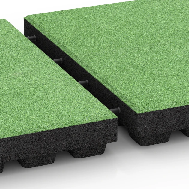 Großaufnahme vom Verbindungssystem von WARCO-Boden 6297 - Faldsikringsfliser im Farbdesign Lindgrøn. Abmessungen 50 x 50 x 7 cm.