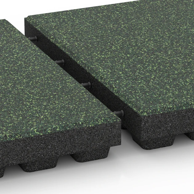 Großaufnahme vom Verbindungssystem von WARCO-Boden 6442 - Faldsikringsflise – 210 cm im Farbdesign Engelsk græs. Abmessungen 50 x 50 x 7 cm.