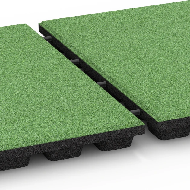 Großaufnahme vom Verbindungssystem von WARCO-Boden 6137 - Faldsikringsflise – 170 cm im Farbdesign Lindgrøn. Abmessungen 50 x 50 x 4,8 cm.
