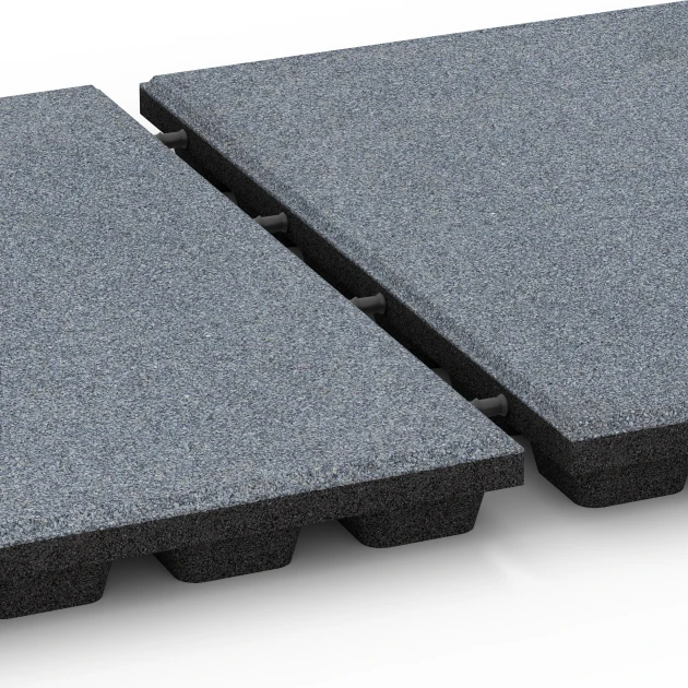 Großaufnahme vom Verbindungssystem von WARCO-Boden 6138 - Faldsikringsflise – 170 cm im Farbdesign Grafitgrå. Abmessungen 50 x 50 x 4,8 cm.