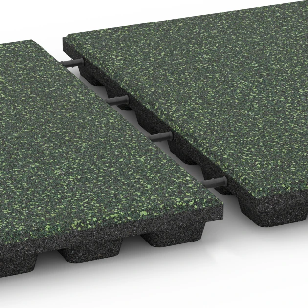 Großaufnahme vom Verbindungssystem von WARCO-Boden 6433 - Faldsikringsflise – 160 cm im Farbdesign Engelsk græs. Abmessungen 50 x 50 x 4,8 cm.