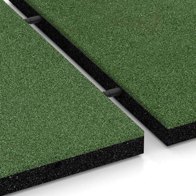 Großaufnahme vom Verbindungssystem von WARCO-Boden 6195 - Faldsikringsfliser im Farbdesign Græsgrøn. Abmessungen 50 x 50 x 4 cm.