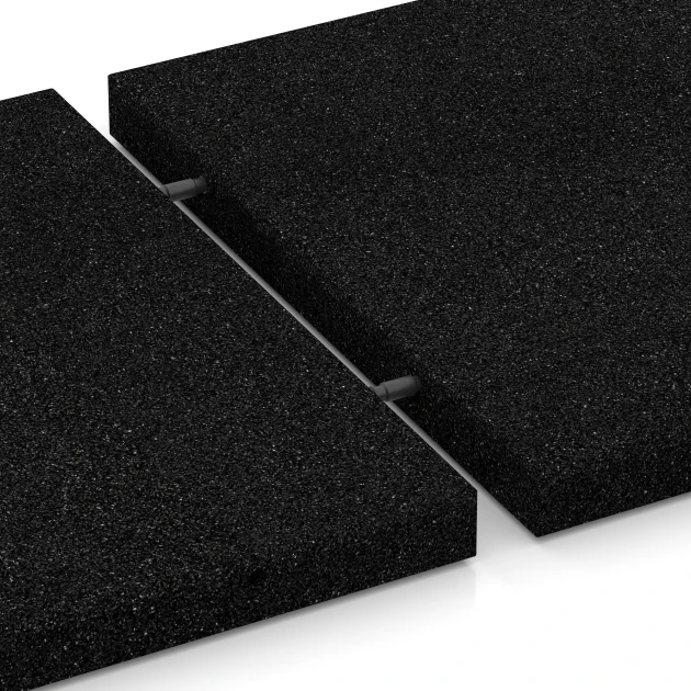 Großaufnahme vom Verbindungssystem von WARCO-Boden 6259 - Faldsikringsflise – 150 cm im Farbdesign Antracit. Abmessungen 50 x 50 x 4,5 cm.