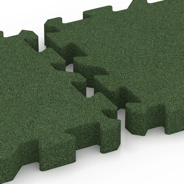 Großaufnahme vom Verbindungssystem von WARCO-Boden 6407 - Faldsikringsflise – 220 cm im Farbdesign Græsgrøn. Abmessungen 50 x 50 x 6 cm | 0,25 m².