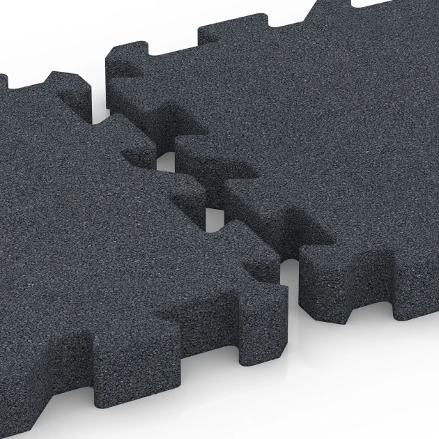 Großaufnahme vom Verbindungssystem von WARCO-Boden 6319 - Faldsikringsflise med puslesamling im Farbdesign Skifergrå. Abmessungen 50 x 50 x 6 cm | 0,25 m².