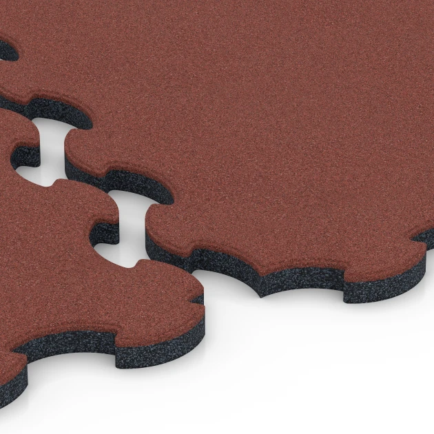 Großaufnahme vom Verbindungssystem von WARCO-Boden 6392 - Stallmatte Puzzle im Farbdesign Murstensrød. Abmessungen 102,5 x 102,5 x 3 cm | 1,05 m².