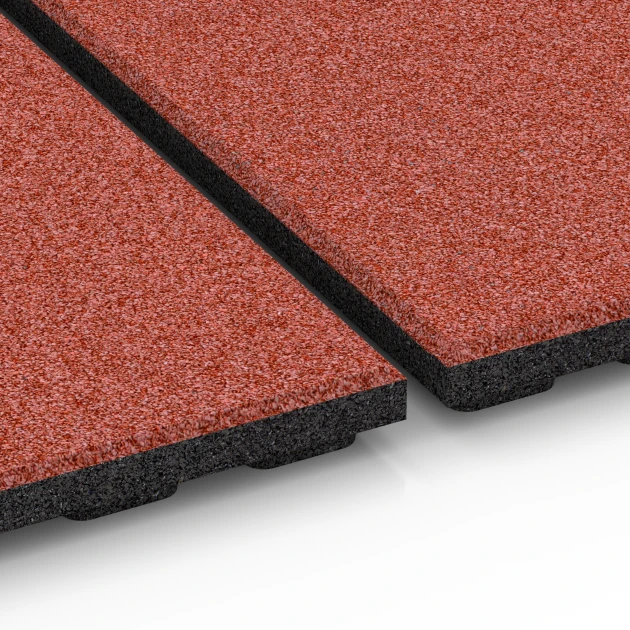 Großaufnahme vom Verbindungssystem von WARCO-Boden 6384 - Staldmåtte Komfort im Farbdesign Murstensrød. Abmessungen 100 x 100 x 4 cm | 1,00 m².