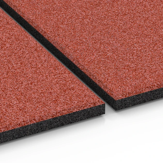 Großaufnahme vom Verbindungssystem von WARCO-Boden 6380 - Staldmåtte im Farbdesign Murstensrød. Abmessungen 100 x 100 x 3 cm | 1,00 m².