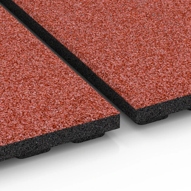 Großaufnahme vom Verbindungssystem von WARCO-Boden 6390 - Staldmåtte Luksus im Farbdesign Murstensrød. Abmessungen 100 x 50 x 4,5 cm | 0,50 m².