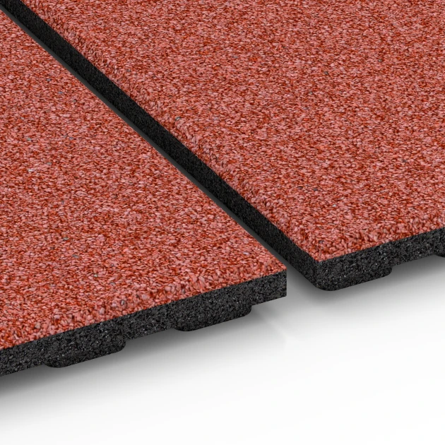 Großaufnahme vom Verbindungssystem von WARCO-Boden 6386 - Staldmåtte Komfort im Farbdesign Murstensrød. Abmessungen 100 x 50 x 4 cm | 0,50 m².