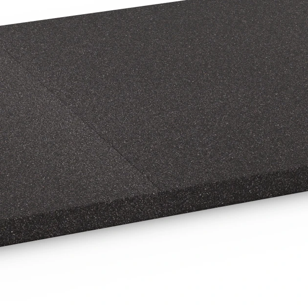 Großaufnahme vom Verbindungssystem von WARCO-Boden 6484 - Underlagsplade Kl. 2 im Farbdesign Antracit. Abmessungen 52 x 52 x 2,7 cm.