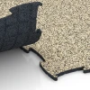 Großaufnahme vom Verbindungssystem von WARCO-Boden 6838 - Fitness Active gulvflise im Farbdesign Travertin. Abmessungen 97,1 x 97,1 × 1,8 cm.