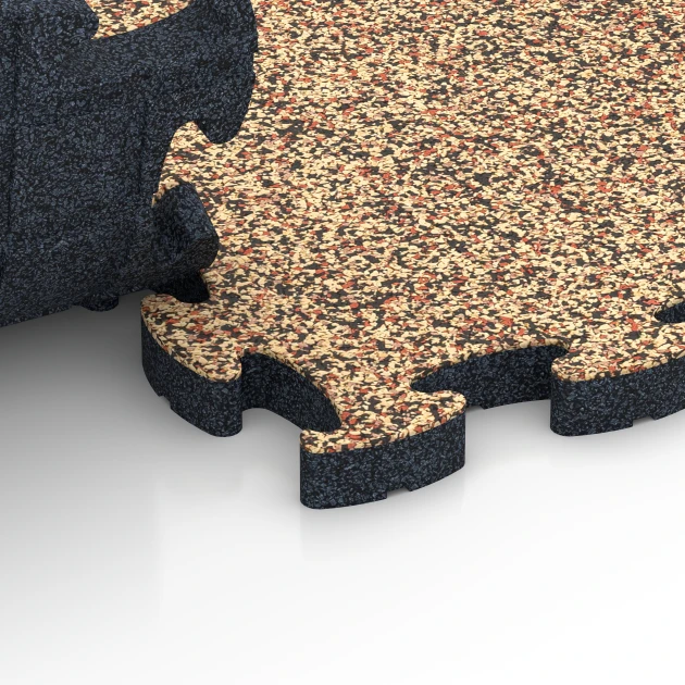 Großaufnahme vom Verbindungssystem von WARCO-Boden 6844 - Fitness Active gulvflise im Farbdesign Terrakotta. Abmessungen 44,6 x 44,6 × 2,8 cm.