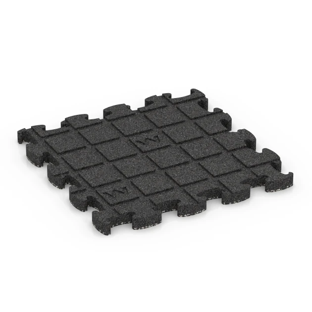 Großaufnahme vom Verbindungssystem von WARCO-Boden 6769 - Poolfliser til kantzone im Farbdesign Mørkegrå granit. Abmessungen 30 x 30 x 1,8 cm.
