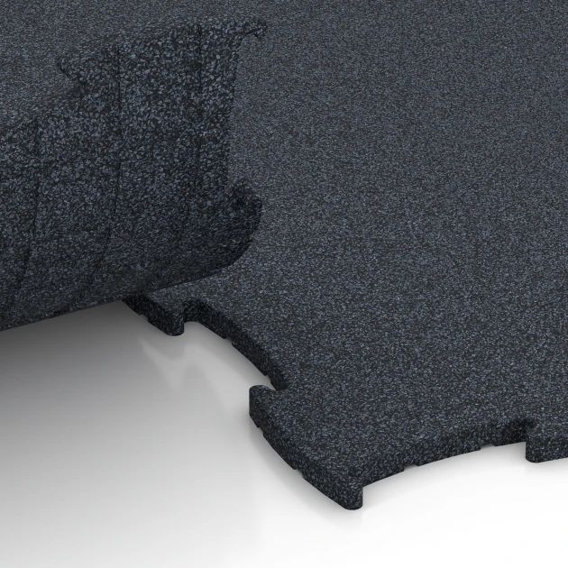 Großaufnahme vom Verbindungssystem von WARCO-Boden 6962 - Fitness Premium træningsgulv im Farbdesign Antracit. Abmessungen 99 x 99 x 1,8 cm.