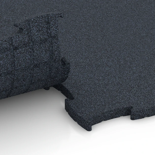 Großaufnahme vom Verbindungssystem von WARCO-Boden 6963 - Fitness Premium træningsgulv im Farbdesign Antracit. Abmessungen 99 x 99 x 2,8 cm.