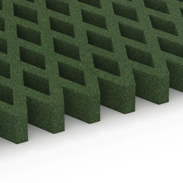 Großaufnahme vom Verbindungssystem von WARCO-Boden 7014 - Faldsikringsgræsrist im Farbdesign Græsgrøn. Abmessungen 100 × 100 × 8 cm.