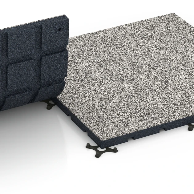 Großaufnahme vom Verbindungssystem von WARCO-Boden 7133 - Udendørs træningsgulv im Farbdesign Grå granit. Abmessungen 60 x 60 x 3 cm | 0,36 m².