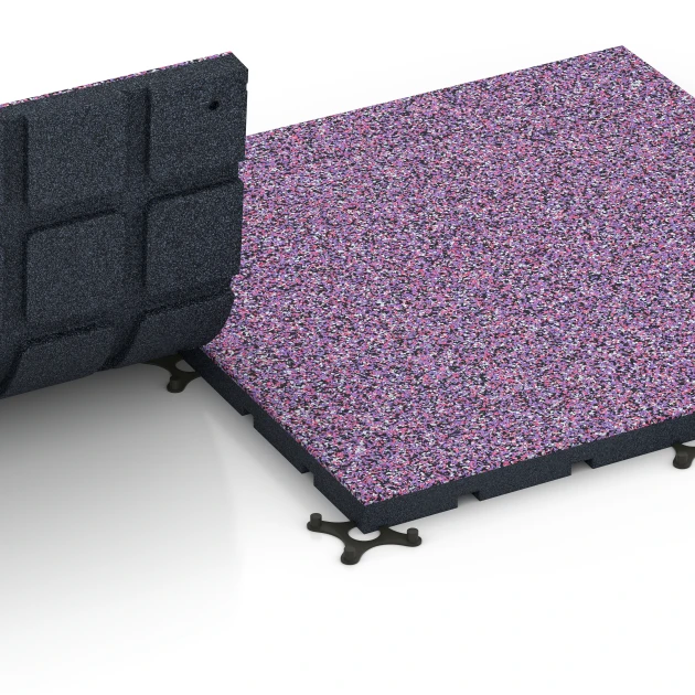 Großaufnahme vom Verbindungssystem von WARCO-Boden 7137 - Udendørs træningsgulv im Farbdesign Lavendel. Abmessungen 60 x 60 x 3 cm | 0,36 m².