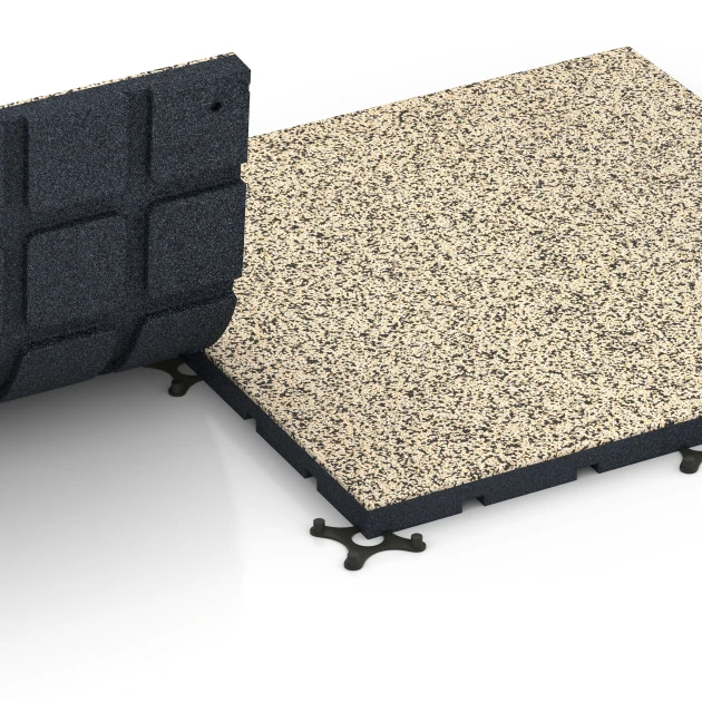 Großaufnahme vom Verbindungssystem von WARCO-Boden 7138 - Udendørs træningsgulv im Farbdesign Travertin. Abmessungen 60 x 60 x 3 cm | 0,36 m².