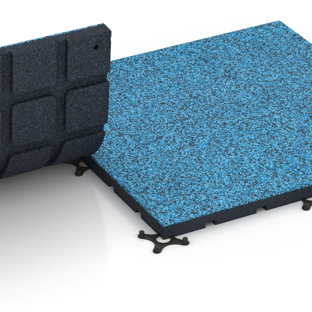 Großaufnahme vom Verbindungssystem von WARCO-Boden 7139 - Udendørs træningsgulv im Farbdesign Atlanterhav. Abmessungen 60 x 60 x 3 cm | 0,36 m².