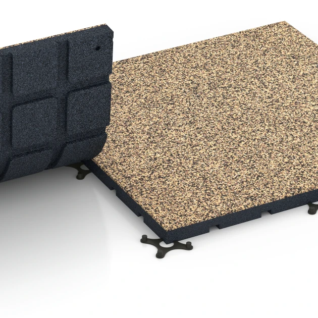 Großaufnahme vom Verbindungssystem von WARCO-Boden 7140 - Udendørs træningsgulv im Farbdesign Rattan. Abmessungen 60 x 60 x 3 cm | 0,36 m².
