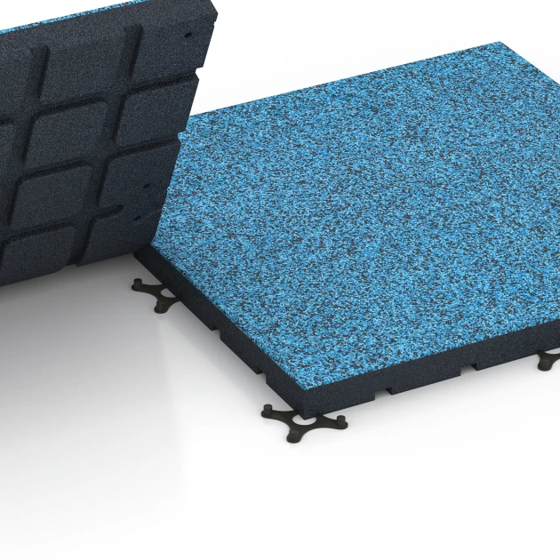 Großaufnahme vom Verbindungssystem von WARCO-Boden 7148 - Udendørs træningsgulv im Farbdesign Atlanterhav. Abmessungen 60 x 60 x 4 cm | 0,36 m².