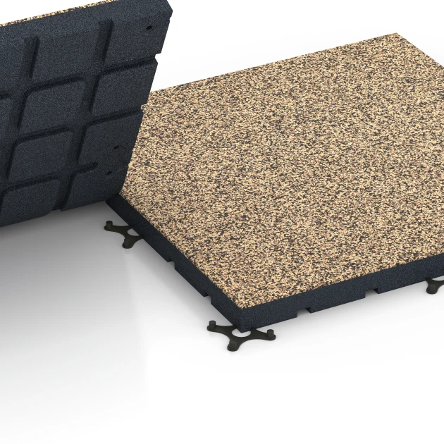 Großaufnahme vom Verbindungssystem von WARCO-Boden 7149 - Udendørs træningsgulv im Farbdesign Rattan. Abmessungen 60 x 60 x 4 cm | 0,36 m².