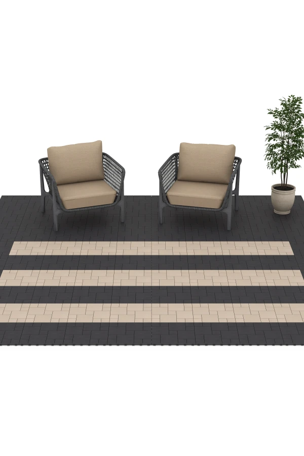 Beispielhafte Verlegung für den Artikel 6329 von WARCO - Blokmønster – Terrassefliser, Farbton Skifer in der Abmessung 38,5 x 38,5 x 2 cm.