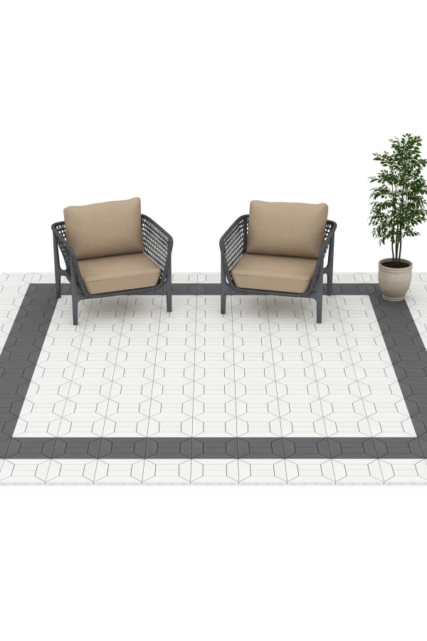 Beispielhafte Verlegung für den Artikel 6348 von WARCO - Kassettemønster – Terrassefliser, Farbton Sølvgrå in der Abmessung 30 x 30 x 2 cm.