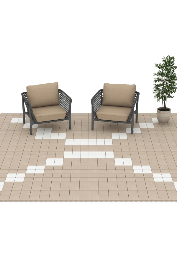 Beispielhafte Verlegung für den Artikel 6351 von WARCO - Mosaik – Terrassefliser, Farbton Vanilje in der Abmessung 30 x 30 x 2 cm.