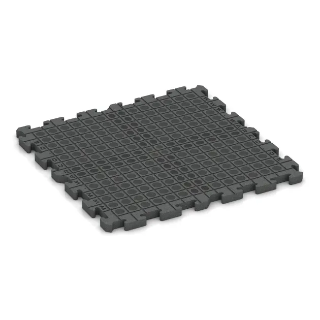 Aufsicht auf die Unterseite, also die Bodenseite von WARCO-Formteil 3484 - Fitness Beskyttelsesmåtte HD im Format 1000 x 1000 x 40 mm.