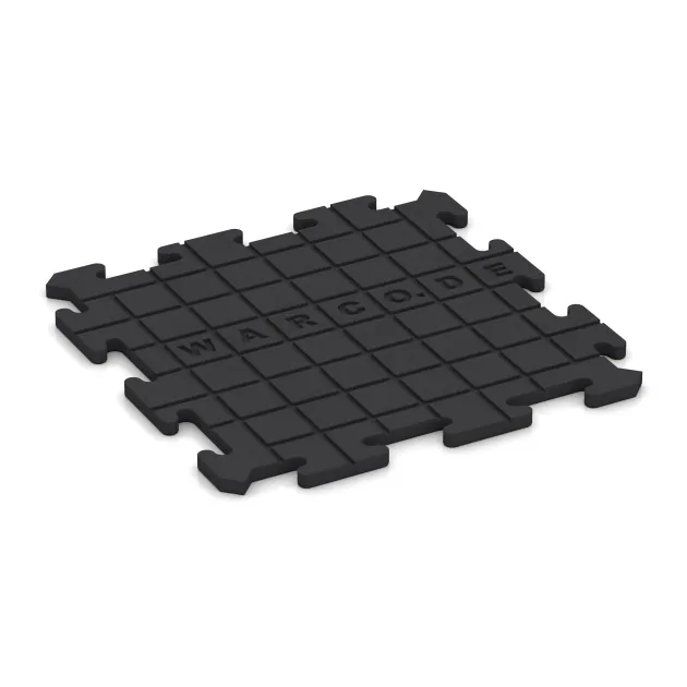 Aufsicht auf die Unterseite, also die Bodenseite von WARCO-Formteil 0201 - Fitnessgulv Studio im Format 500 x 500 x 18 mm.