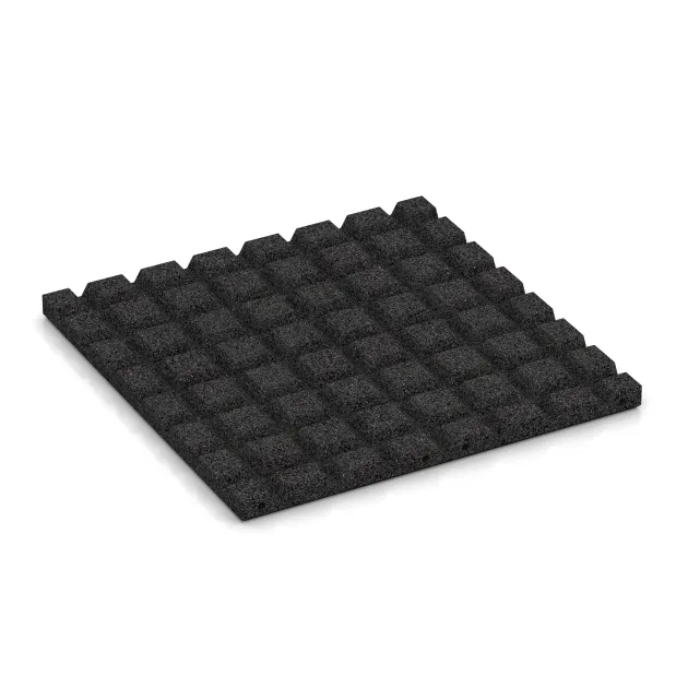 Aufsicht auf die Unterseite, also die Bodenseite von WARCO-Formteil 5462 - Faldunderlag – gummiflise 3 cm - EN 1177 ≤ 100 cm im Format 500 x 500 x 30 mm.
