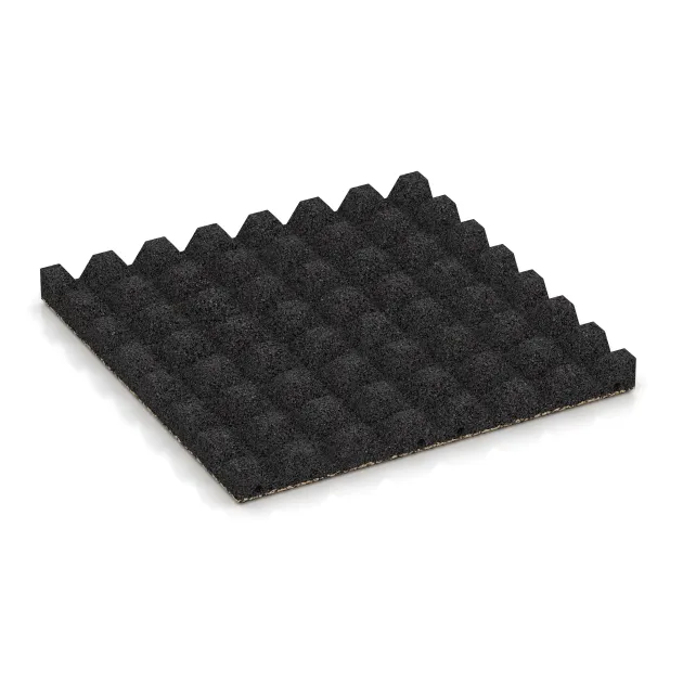 Aufsicht auf die Unterseite, also die Bodenseite von WARCO-Formteil 5550 - Faldunderlag – gummiflise 4,5 cm - EN 1177 ≤ 135 cm im Format 500 x 500 x 45 mm.