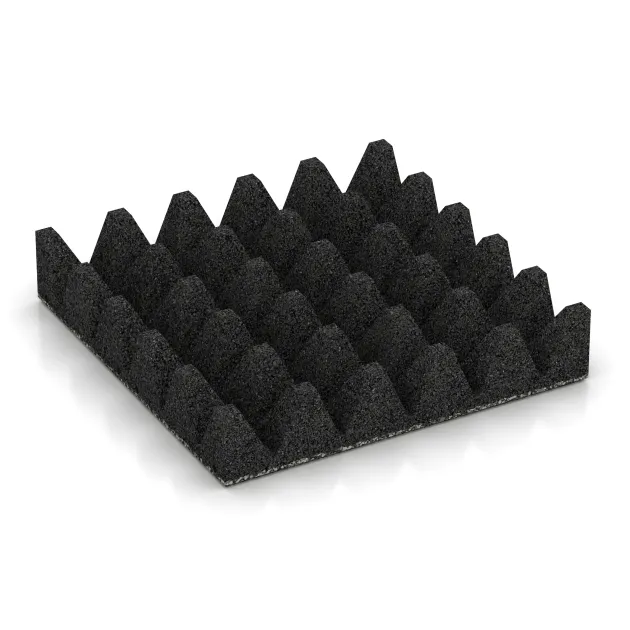 Aufsicht auf die Unterseite, also die Bodenseite von WARCO-Formteil 5644 - Faldunderlag – gummiflise 10 cm - EN 1177 ≤ 300 cm im Format 500 x 500 x 100 mm.