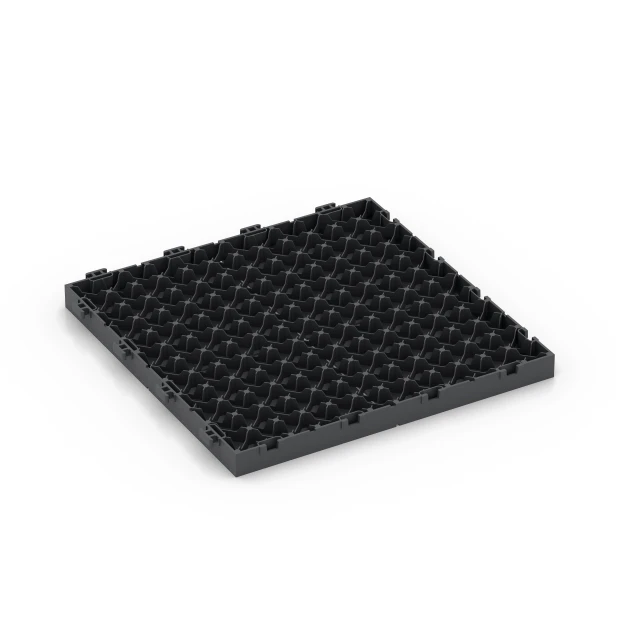 Aufsicht auf die Unterseite, also die Bodenseite von WARCO-Formteil 6347 - Mosaik – Terrassefliser im Format 30 x 30 x 2 cm.