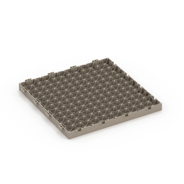 Aufsicht auf die Unterseite, also die Bodenseite von WARCO-Formteil 6351 - Mosaik – Terrassefliser im Format 30 x 30 x 2 cm.