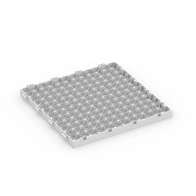 Aufsicht auf die Unterseite, also die Bodenseite von WARCO-Formteil 6352 - Kassettemønster – Terrassefliser im Format 30 x 30 x 2 cm.