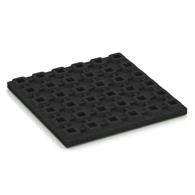 Aufsicht auf die Unterseite, also die Bodenseite von WARCO-Formteil 6374 - Terrasseflise Classic im Format 50 x 50 x 4 cm.