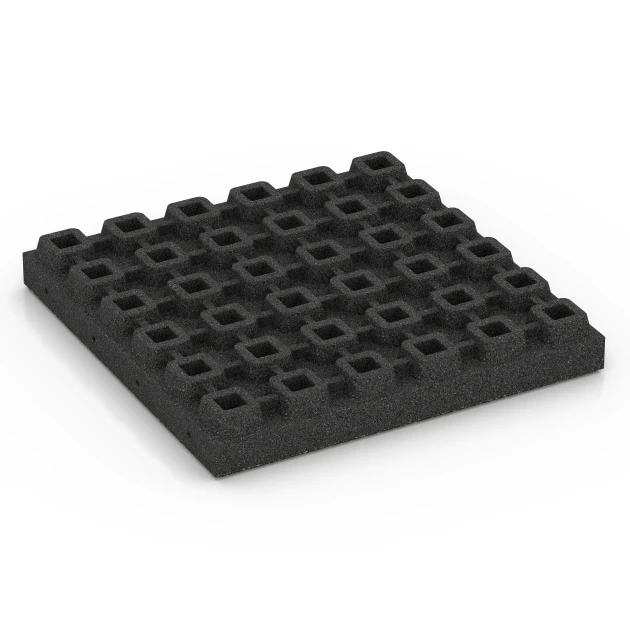 Aufsicht auf die Unterseite, also die Bodenseite von WARCO-Formteil 6440 - Faldsikringsflise – 210 cm im Format 50 x 50 x 7 cm.