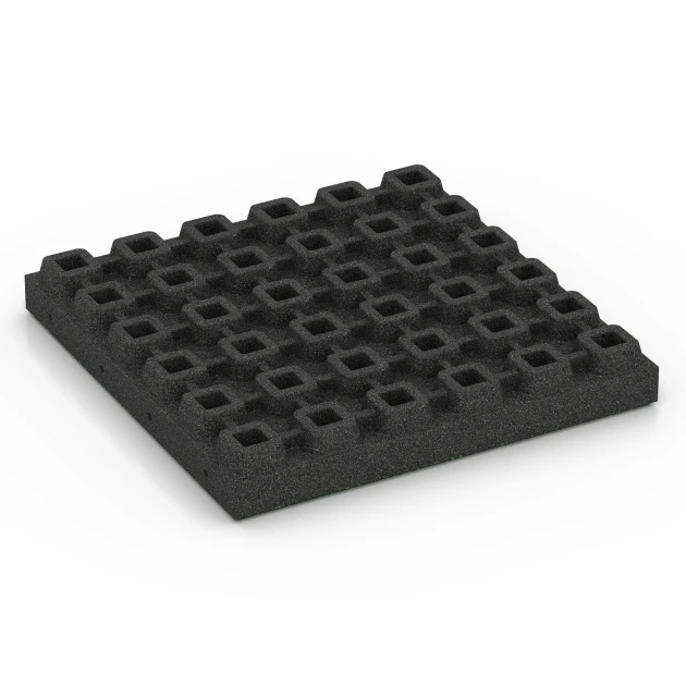 Aufsicht auf die Unterseite, also die Bodenseite von WARCO-Formteil 6442 - Faldsikringsflise – 210 cm im Format 50 x 50 x 7 cm.