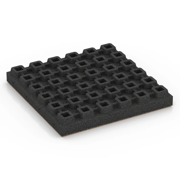 Aufsicht auf die Unterseite, also die Bodenseite von WARCO-Formteil 6443 - Faldsikringsflise – 210 cm im Format 50 x 50 x 7 cm.