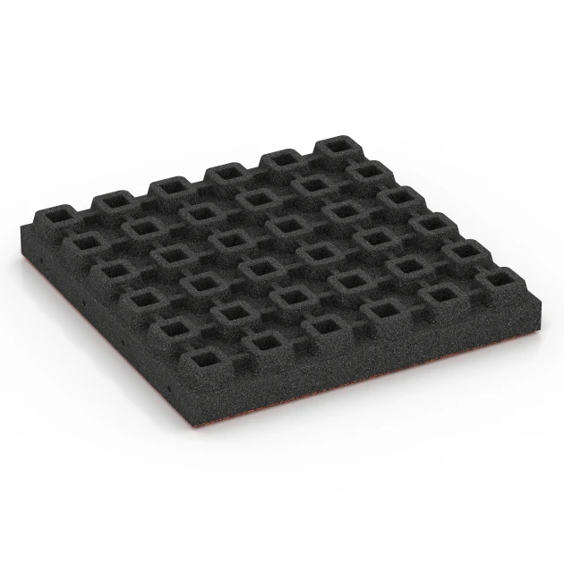 Aufsicht auf die Unterseite, also die Bodenseite von WARCO-Formteil 6444 - Faldsikringsflise – 210 cm im Format 50 x 50 x 7 cm.