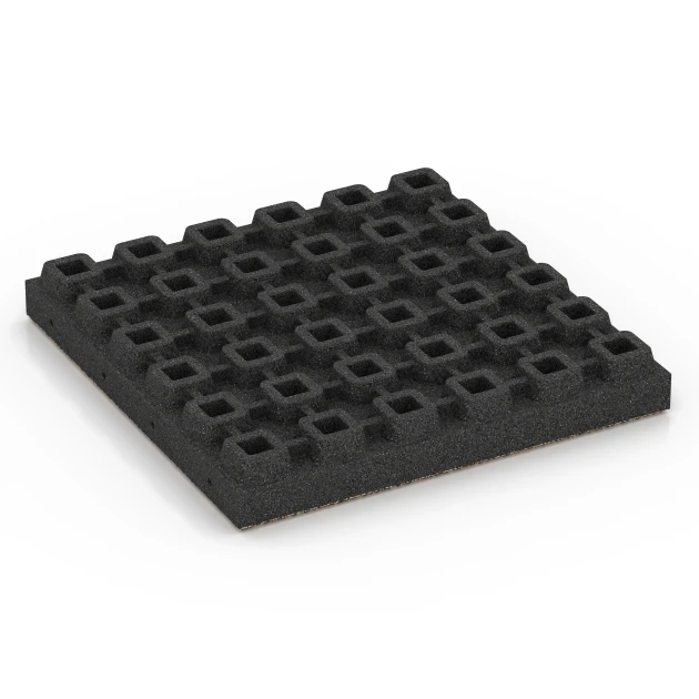 Aufsicht auf die Unterseite, also die Bodenseite von WARCO-Formteil 6446 - Faldsikringsflise – 210 cm im Format 50 x 50 x 7 cm.