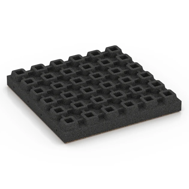 Aufsicht auf die Unterseite, also die Bodenseite von WARCO-Formteil 6448 - Faldsikringsflise – 210 cm im Format 50 x 50 x 7 cm.