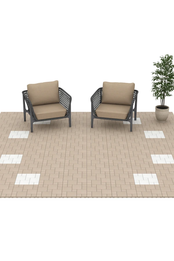 Beispielhafte Verlegung für den Artikel 6331 von WARCO - Blokmønster – Terrassefliser, Farbton Vanilje in der Abmessung 38,5 x 38,5 x 2 cm.